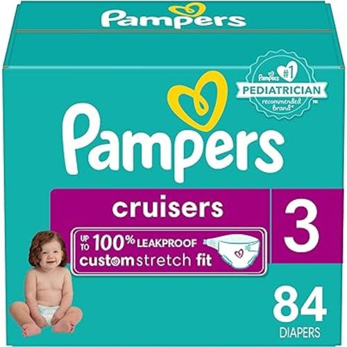 Pampers Cruisers Diapers - Size 3, 84 Count, Disposable Active Baby Diapers with Custom Stretch