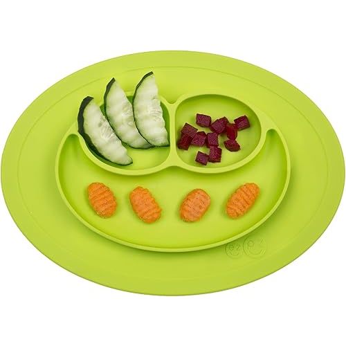 ezpz Mini Mat for 12 Months+ (Lime) - 100% Silicone Baby Plates with Suction and Built-in Placemat for Infants + Toddlers - Baby Led Weaning - For Highchair, Dining Table and Travel