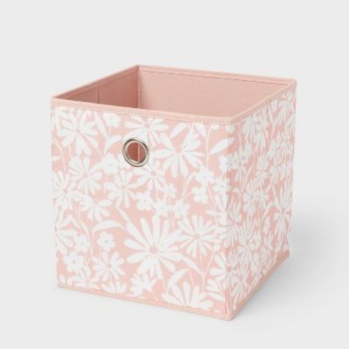 11" Fabric Bin Pink Floral - Room Essentials™: Storage Cube For Dorm Rooms, Folds Flat, 11 Inch System Compatible