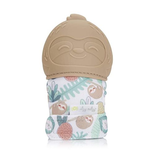 Itzy Ritzy Silicone Teething Mitt - Soothing Infant Teething Mitten with Adjustable Strap, Crinkle Sound & Textured Silicone to Soothe Sore & Swollen Gums - Baby Teething Toy for 3 Months & Up, Sloth - 1 Count (Pack of 1)