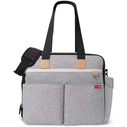 Skip Hop Diaper Bag: Iconic Duo Weekender, Extra Large Capacity with Changing Pad & Stroller Attachment, Grey Melange