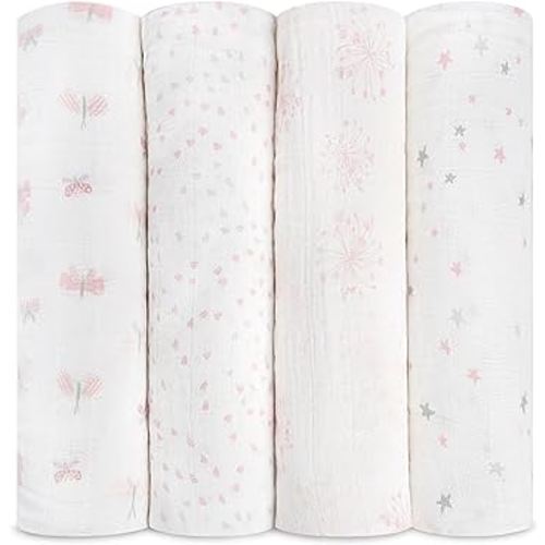 aden + anais Swaddle Blanket, Boutique Muslin Blankets for Girls & Boys, Baby Receiving Swaddles, Ideal Newborn & Infant Swaddling Set, Perfect Shower Gifts, 4 Pack, Lovely Reverie