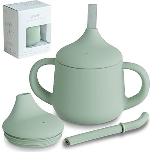 Moonkie Silicone Baby Sippy Cups | 3 Stages Training Cup Straw Cup for Infants Toddlers and Kid | 4 oz 1Pack