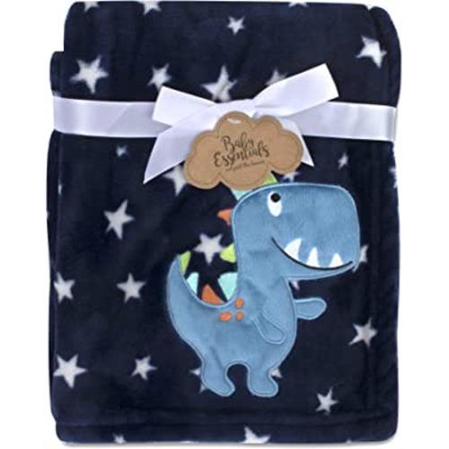 Plush Fleece Throw and Receiving Baby Blankets for Boys and Girls 30x40 (Blue Dino)