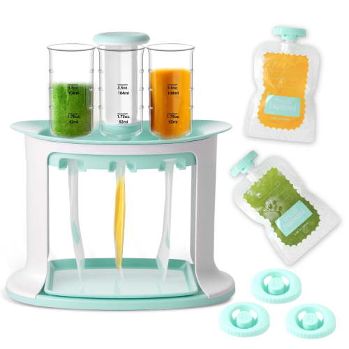 Squeeze Station for Baby Reusable Fruit Puree Pouch Filling Maker with 5 Portable Bags Pouch Filling Station for Homemade Food