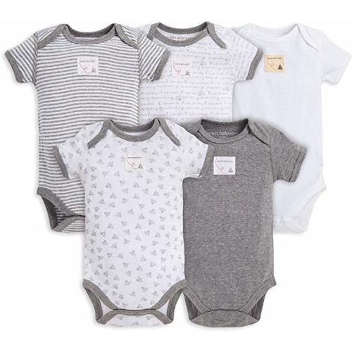 Burt's Bees Baby Unisex Baby Bodysuits, 5-Pack Short & Long Sleeve One-Pieces, 100% Organic Cotton - 0-3 Months - Heather Grey Prints