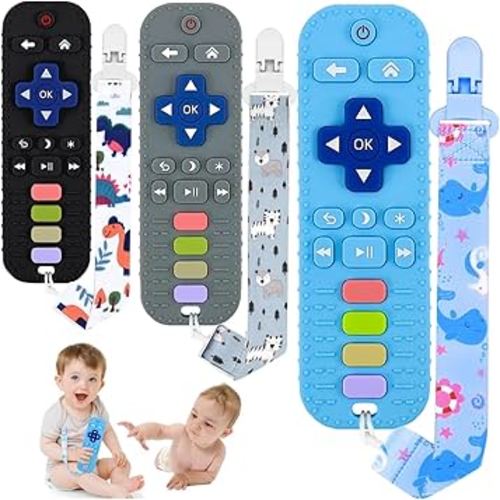 3 Pack Silicone Baby Teething Toys,baby Remote Control Toy,Remote Teether for Babies 3-24 Months,Baby Remote Teething Toys,Teething Relief Toys 6-12 Months,Teething toys BPA Free Refrigerator Safe.
