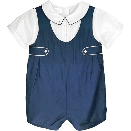 Baby Boys’ Shortall with Pintucks and Side Tabs