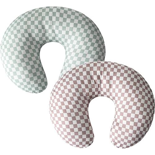 Little Jump 2 Pack Nursing Pillow Cover - Stretchy and Soft Nursing Cover for Breastfeeding Pillows, Comfortable Slipcover for Baby Boy and Girls. (Coffee & Green Checkered)