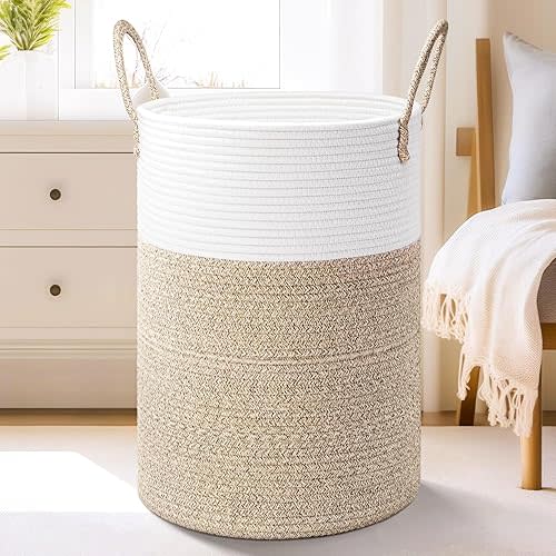 Laundry Basket,Woven Cotton Rope Laundry Hamper,100L for Decorative Storage of Dirty Clothes,Toys and Blankets in Bathroom,Baby Room and Living Room