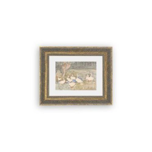 Petal Lane 10"x8" Geese Pond Wall Art: Vintage Style, Framed Canvas, Animal Theme, Gold Frame, Made in USA