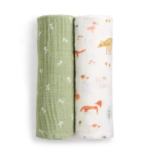 aden + anais sage woodland essentials cotton muslin swaddles 2 pack