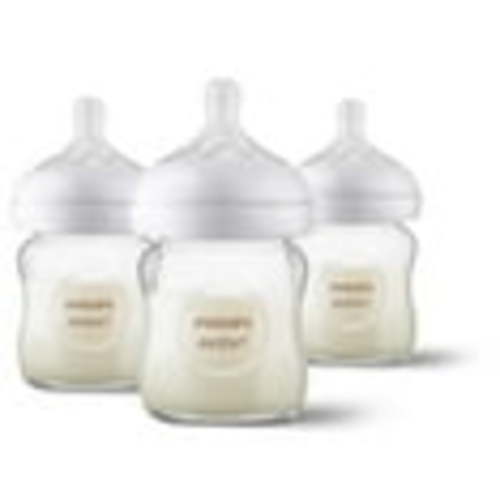 Avent Anti-Colic 3-Pack Natural Glass Baby Bottle, Wide Neck, 4 oz. - White/Multi