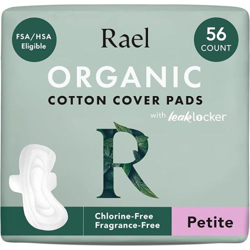 Rael Pads for Women, Organic Cotton Cover - Period Pad with Wings, Feminine Care, Sanitary Napkins, Light Absorbency, Unscented, Ultra Thin (Petite, 28 Count)