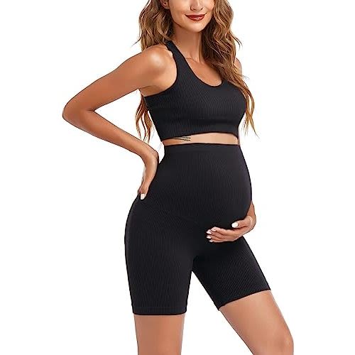 Women's Maternity 2 Piece Outfit Set - Bra & Shorts for Pregnancy - Yoga workout Lounge Wear Sets