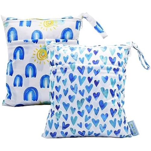 2 Pcs Cloth Diaper Wet Dry Bags Waterproof Reusable Travel, Bathing, Beach, Diapers, Breast Pump Parts, Yoga Gym Bag Dirty Wet Clothes Toiletries Daycare Organizerwith Zipper (heart-shaped)