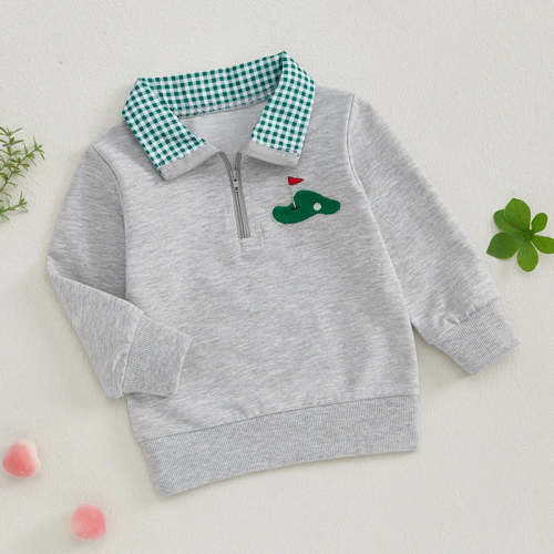Plaid Collar Embroidered Golf Quarter Zip Jacket, Unisex – Stardust Kids