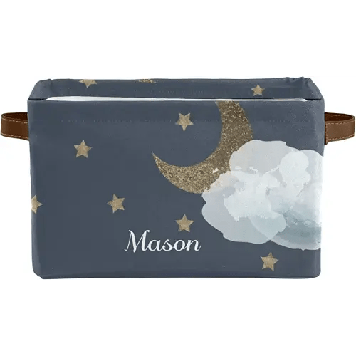 Deven Moon Stars Clouds Navy Personalized Large Storage Baskets for Organizing Shelves with Handle,Closet Decorative Storage Bins for Toy, Bathroom,Nursery,Home 2 Pack