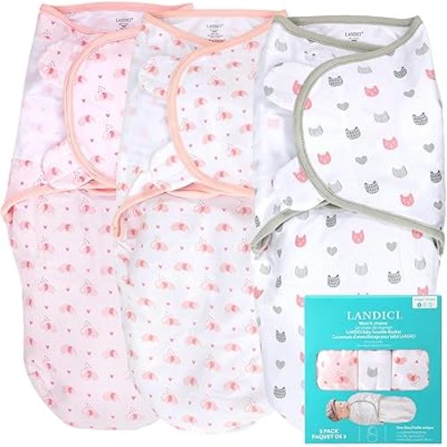 LANDICI 3 Pack Sleep Sack with Easy-Change, 100% Cotton Swaddles for Newborns, Swaddle 0-3 Months, Ergonomic Baby Swaddles Sleep Sack, Swaddle Blanket, Baby Essentials (Pink Zoo)