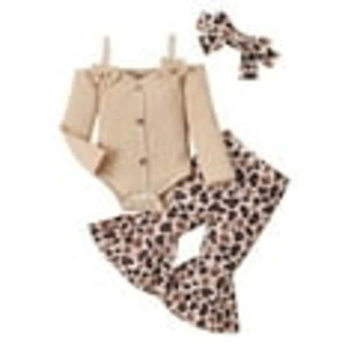 Toddler Baby Girl Leopard Bell Bottoms Outfit Off Shoulder Shirt Flower Flare Trousers Fall Winter