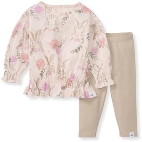 Burt's Bees Baby Baby Girls' Long Sleeve Top and Pant Set, 100% Organic Cotton