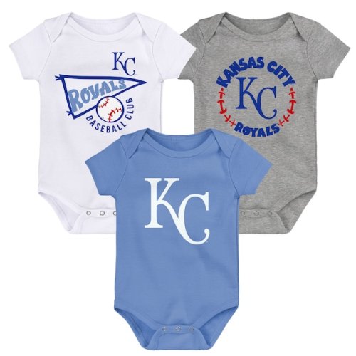 Kansas City Royals Newborn & Infant Biggest Little Fan 3-Pack Bodysuit Set - Light Blue/White/Heather Gray