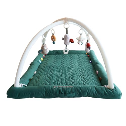 CoocooBaby Play Gym with 5 Sensory Toys, Thick & Plush Playmat for Floor, Tummy Time Mat, Convertible Stage-Based Development from Baby to Toddler (SageGreen)