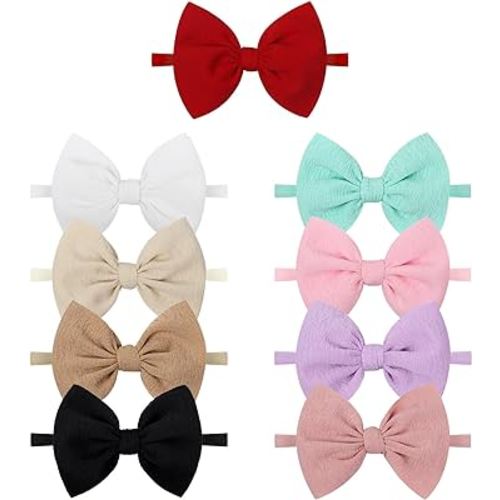 YanJie Handmade Elastic Hairband, Nylon Hair Bows for Girls Infant Toddlers Kids, 9 PCS One Size Fits All Hair Accessories for Newborn Baby