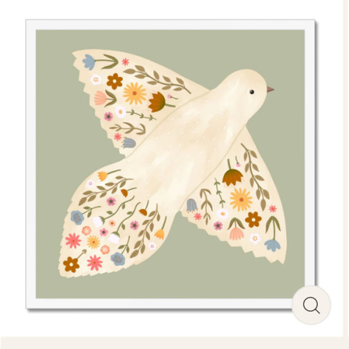 Floral Dove in sage / Framed Print