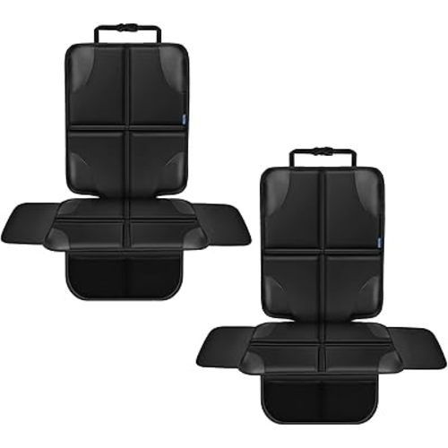 Car Seat Protector, Child Carseat Covers, Protector Car Seat for Baby with Thickest Padded and Non-Slip Waterproof Backing Mesh Pockets for Kids Pets-2 Pack