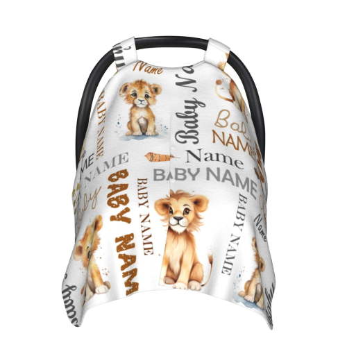 Personalized Baby Car Seat Covers for Girls Boys with Name Lion Carseat Canopy Cover for Babies Custom Minky Blankets Nursing Cover Breastfeeding Scarf Infant Stroller Cover