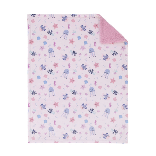 NoJo Mermaid Lagoon Pink and Blue Seashells, Jellyfish, Coral, and Sea Sherpa Baby Blanket – NoJo Baby