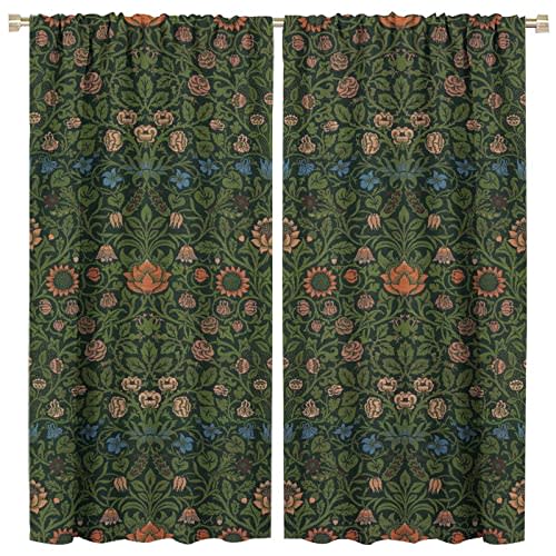 GoDazzling Bohemia Plant Flowers Pattern Blackout Window Curtains, William Morris Art Print Vintage Decor Curtains, for Living Room Bedroom 21(W)*45(L) 2 Panels