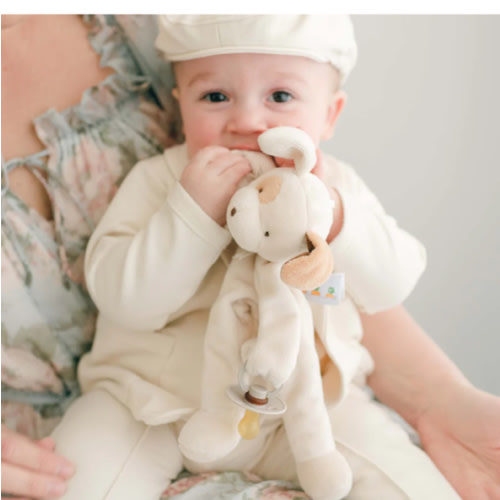 Ezra Tan Silly Puppy Buddy | Pacifier Holder – Baby Beau and Belle