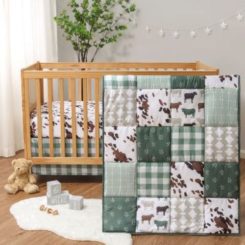 The Peanutshell Nursery Crib Bedding Set For Baby Boys, Boho Farm, 3 Pieces - Green