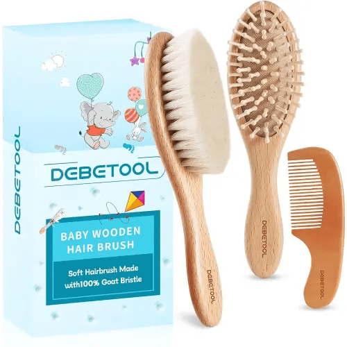 Baby Hair Brush and Comb Set for Newborns & Toddlers - Wooden Baby Brush Set with Soft Goat Bristle and Toddler Comb, Ideal for Cradle Cap