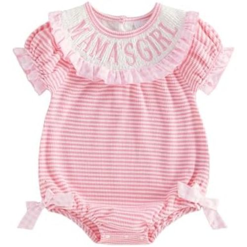 Baby Girl Summer Clothes Newborn Mamas/Daddys Girl Smocked Romper Bubble Onesie Cute Baby Mothers/Daddys Day Outfit