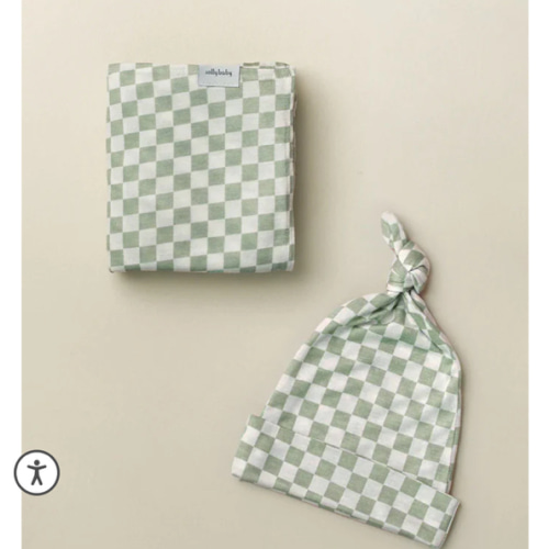 Fern Chequer Swaddle + Hat Set