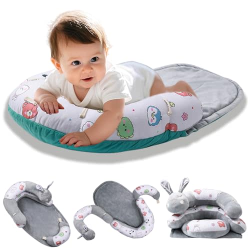 HbJoAixi 2-in-1 Tummy Time Mat Floor Seated Support Pillow, Baby Tummy Time Mat for Newborns and Older Babies, Detachable Caterpillar Tummy Time Playmat for Newborns Baby Skills