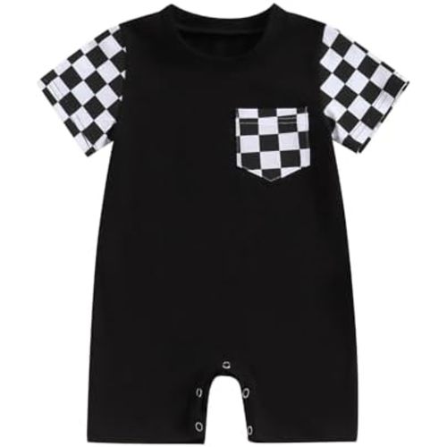 Karuedoo Newborn Baby Boy Girl Clothes Checkered Plaid Romper Jumpsuit Short Sleeve One-Piece Bodysuit Infant Summer Outfit