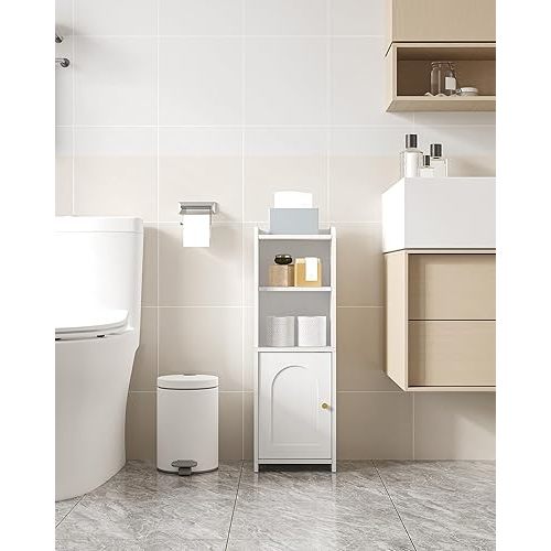 Storage Cabinet, Corner Floor Cabinet with Doors and Adjustable Shelf, Narrow Cabinet, Bathroom Organizer for Small Spaces, White BC29713X