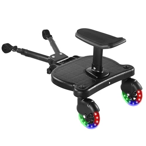 Universal Stroller Board Buggy Board with 2 LED Lighted Wheels and Detachable Seat, 2in1 Sit and Stand Stroller Glider Board Holds Children Up to 55 LBs City Mini Stroller Standing Board