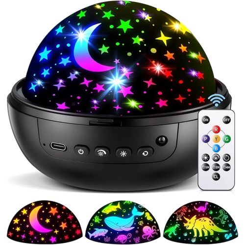 COOLNIGHT Night Light for Kids,93 Lighting+3 Films Kids Night Light Projector,Remote+Dimmable Star Projector,360° Ceiling Stars Glow in The Dark Stars,Christmas Gifts for 4 Year Old Boy Birthday Gift