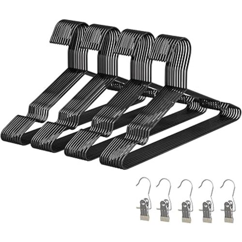 40Pack+5 Clips Kids Baby Luxurious Hanger Set ，Heavy Duty Matte Black Metal Kids Baby Hangers Withstands 25 lbs
