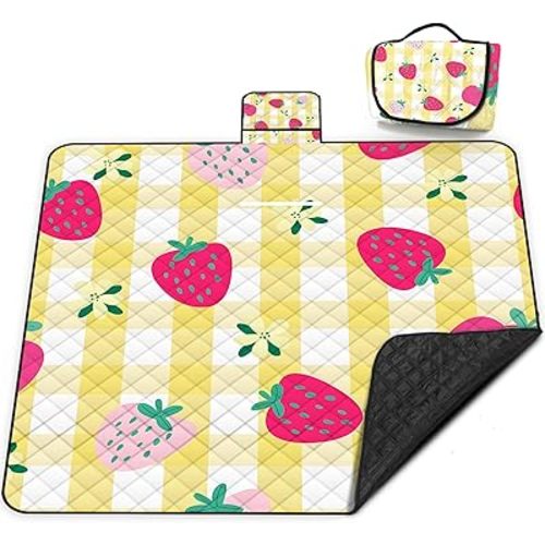 Extra Large Picnic Blanket Waterproof,80"x 80"Foldable Machine Washable Beach Blanket,Outdoor Blanket for 6-8 Adults,Picnic Mat Suitable for Indoor Crawling,Park Beach,Camping,Hiking,Travel(Yellow)