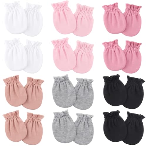 BQUBO 12 Pairs Baby Mittens Newborn Infant Toddler Mittens No Scratch Cotton Elastic Wrist Gloves for Boys Girls 0-6 Months