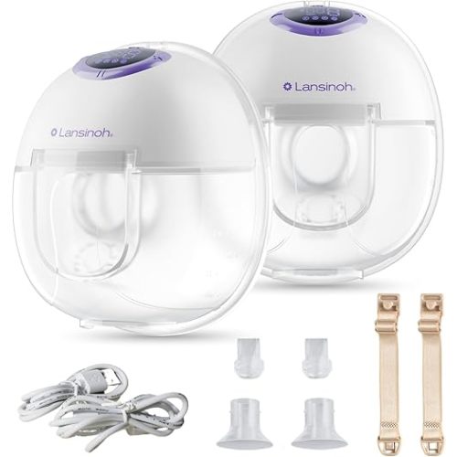 Lansinoh Discreet Duo Wearable Breast Pump, Hands Free Breast Pump, 4 Pumping Modes, 9 Levels Hospital Strength Suction, LED Display, Leak-Resistant Design, 2 Breast Flange Sizes Included: 24mm & 21mm