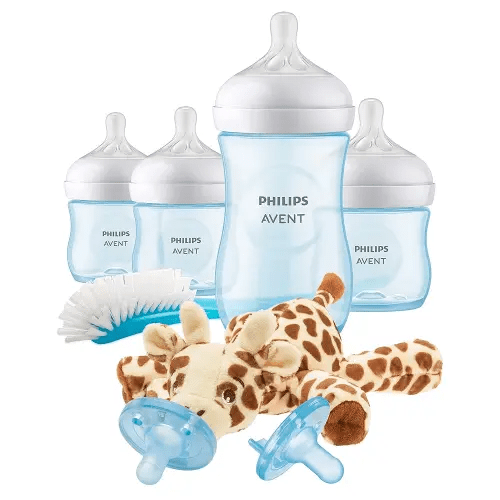 Philips Avent Natural Baby Bottle with Natural Response Nipple, Blue Baby Gift Set with Snuggle, SCD838/04