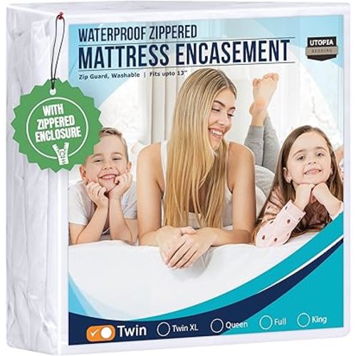 Utopia Bedding Mattress Protector Zippered Twin Size, 100% Waterproof Bed Bug and Dust Mite Proof Mattress Encasement, Absorbent 6 Sided Mattress Cover