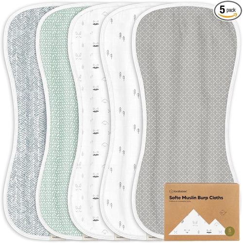 5-Pack Muslin Burp Cloths Baby Boy, Girl - Very Absorbent Baby Burp Cloth Rags, 8-Layers Viscose Derived from Bamboo Cotton Muslin Towel, Super Soft Spit Up Rags, No Shrink Washcloths (Nordic)